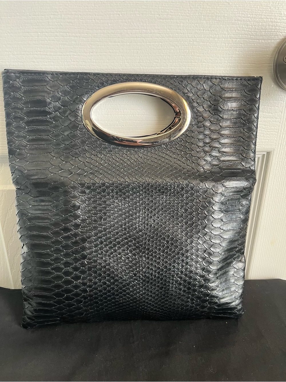 Classic Black Women's clutch with Metallic Handle